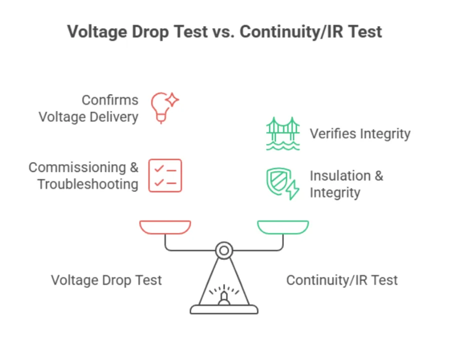Voltage drop test versus continuity and insulation resistance test